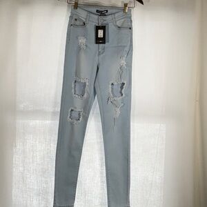 FashionNova Nova Light Blue Distressed High Rise Jeans-Size 7